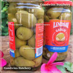 Pickle olive GREEN QUEEN OLIVE stuffed with GARLIC crisp & savory LINDSAY Spain dr. wt. 7oz 198g (JUMBO SIZE)